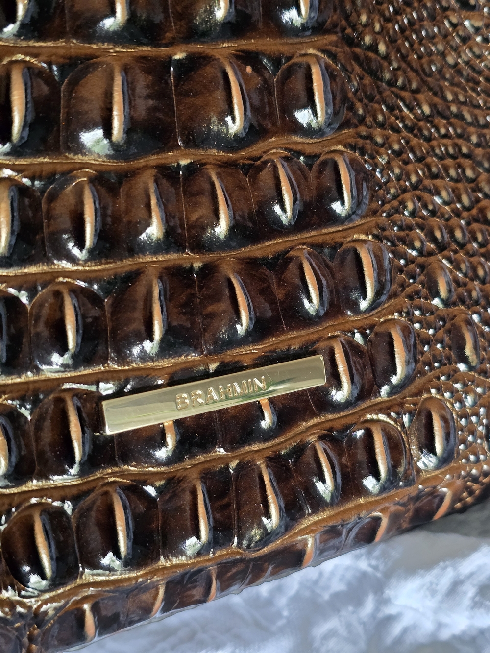 NWT Brahmin Rosetta Satchel Chocolate Melbourne Croc Embossed W/ Shoulder Strap - Picture 8 of 16